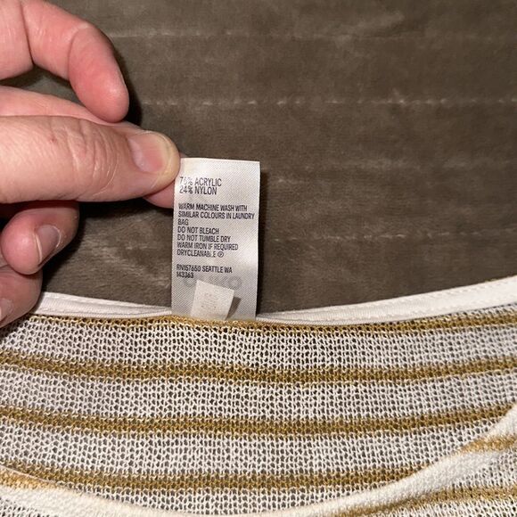 anko 10 Ivory Tan Lightweight Knit Striped Long Sleeve Cropped Sweater - Picture 10 of 10